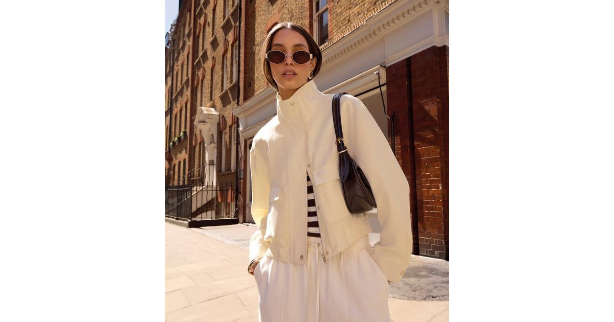 Women's Cream High Neck Zip Up Utility Bomber Jacket New Look | New Look (UK)