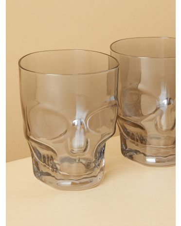 2pk 4in Glass Smokey Luster Skull Glasses | HomeGoods