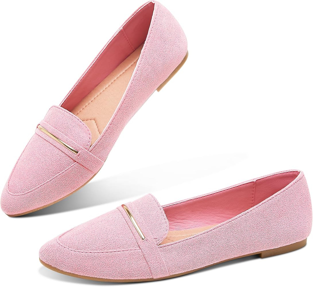 Obtaom Women's Pointy Toe Loafer Flat Comfortable Faux Suede Work Shoes,Cute Penny Loafer Slip On... | Amazon (US)