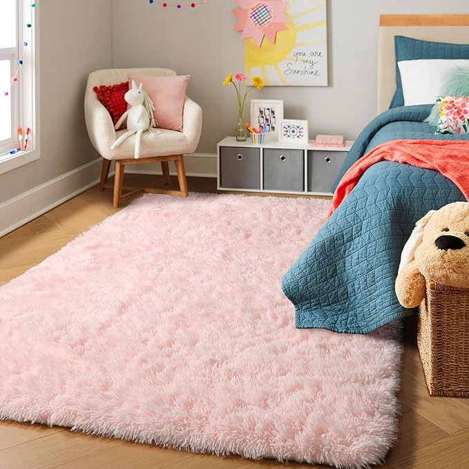 PAGISOFE Pink Rugs for Girls Bedroom 4x6 Ft Fluffy Cute Girls Room Decor Aesthetic Area Rug Kawai... | Amazon (US)