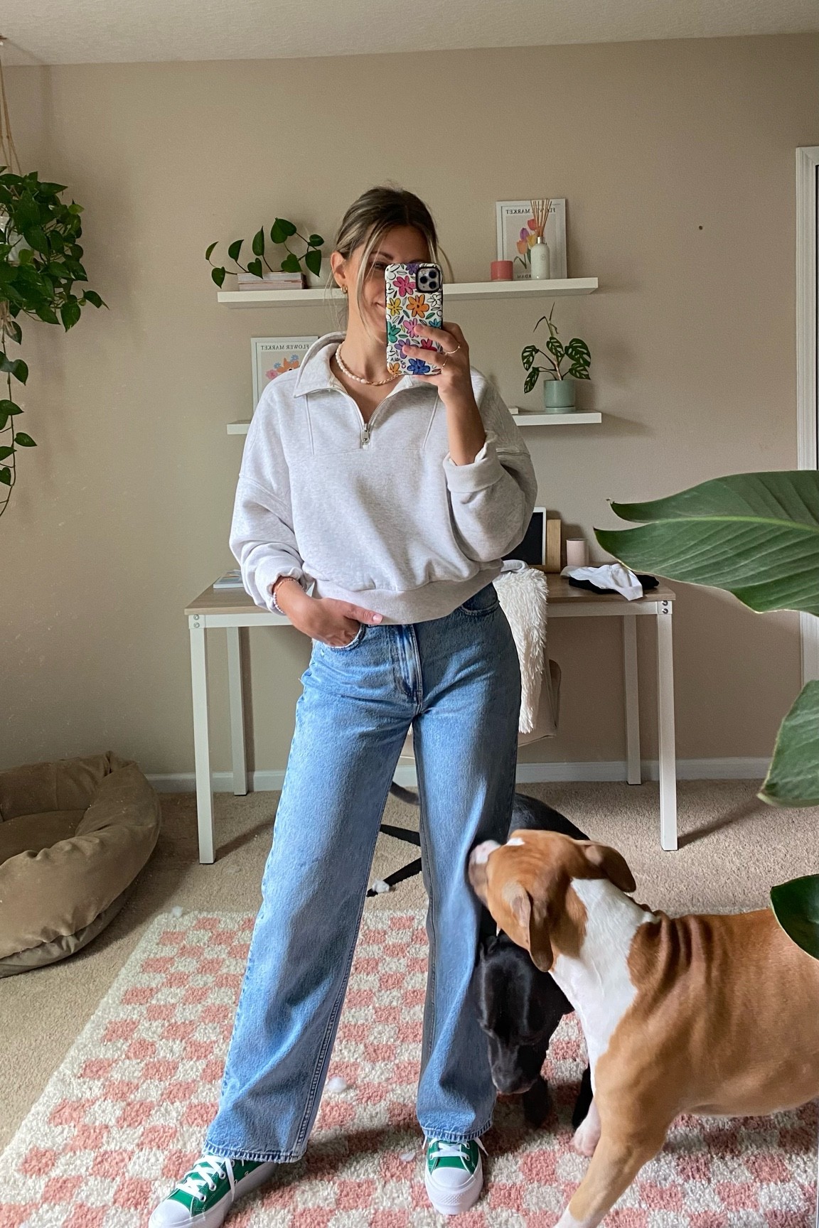 Casual outfit, relaxed jeans, quarter zip sweatshirt, Abercrombie style, fall transition outfit 

#LTKunder100 #LTKSale #LTKSeasonal