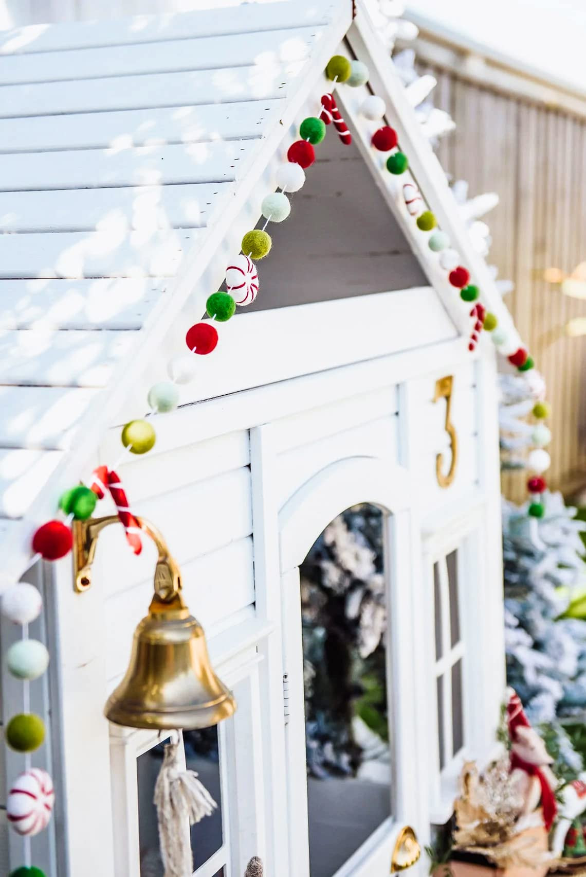 Christmas Felt Ball Garland - Peppermints Candy Cane Pom Pom Garland, Hand-Made from Natural Wool... | Amazon (US)