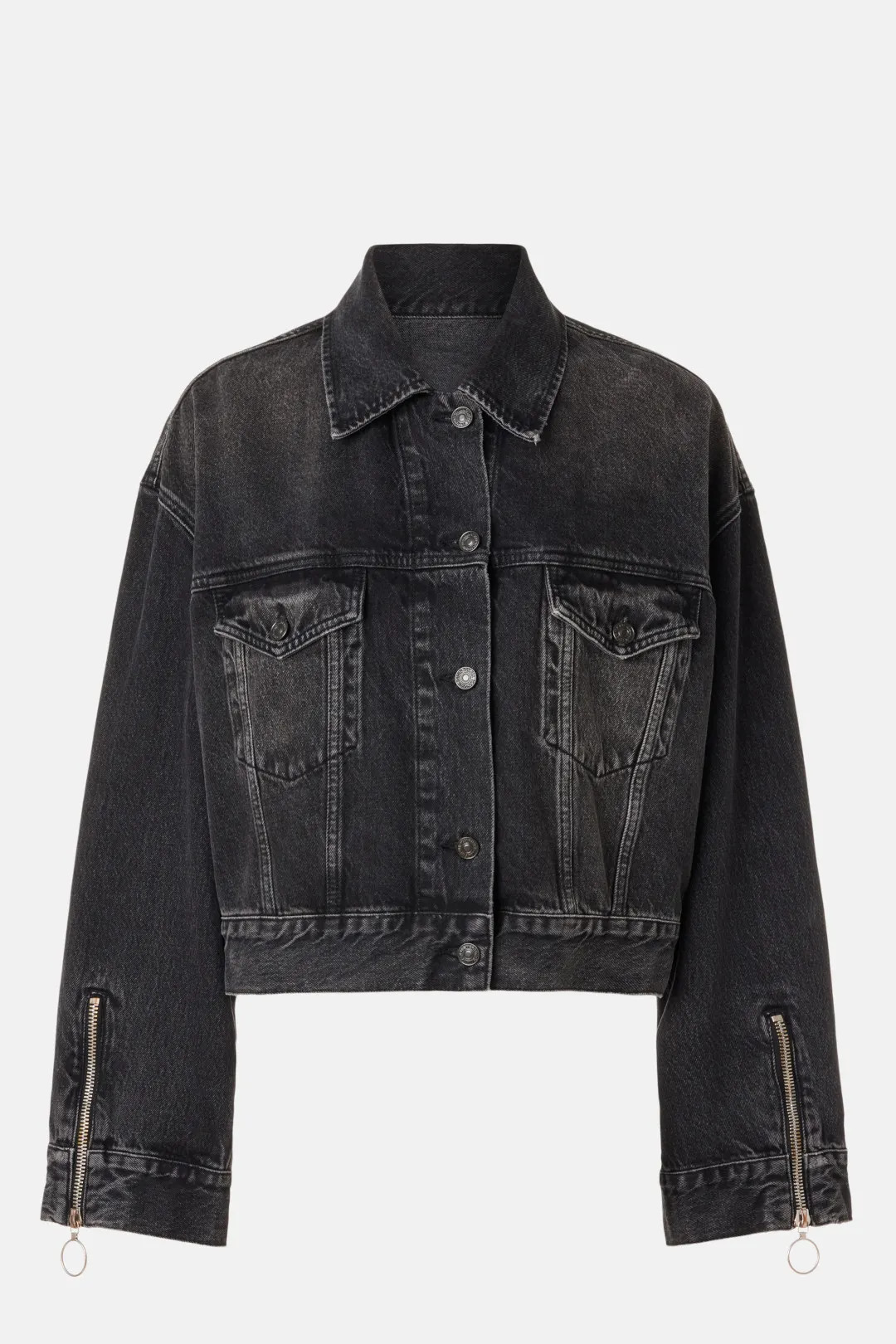 7 For All Mankind Black Zipper Denim Jacket | Rent the Runway