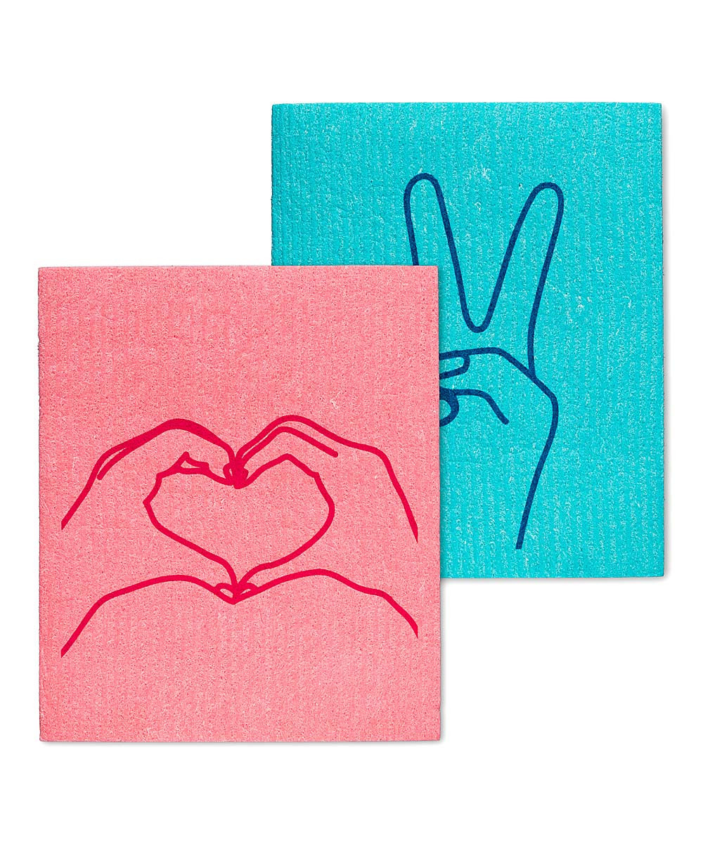 Abbott Dish Towels - Pink & Turquoise Peace Hands Swedish Dishcloth - Set of Two | Zulily