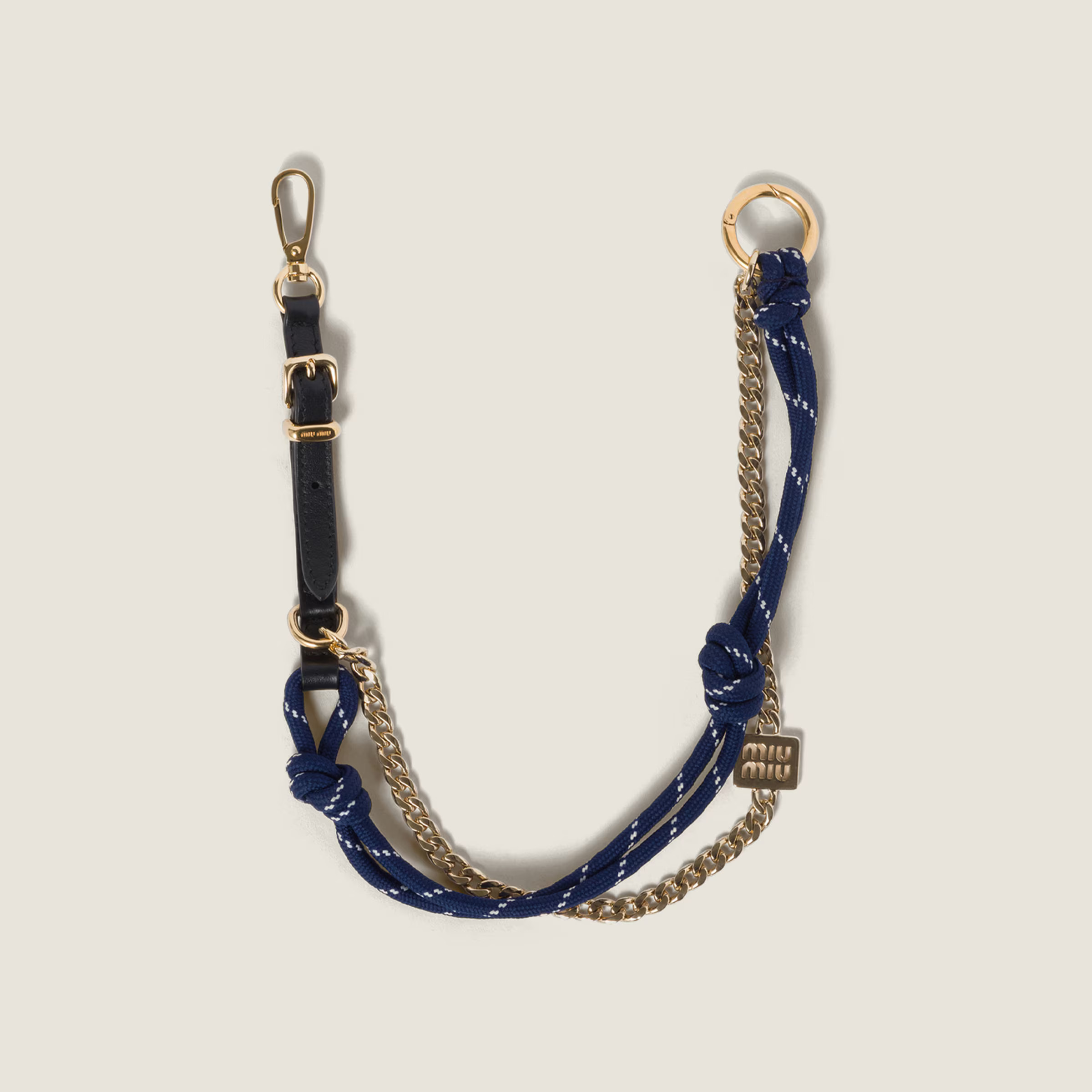 Black/baltic Blue Leather, Cord And Metal Trick Keyring | Miu Miu | Miu Miu US