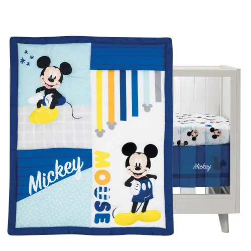 Lambs & Ivy Disney Baby Forever Mickey Mouse 3-Piece Crib Bedding Set in Blue at Nordstrom | Nordstrom