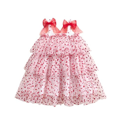 Toddler Girl Valentines Outfits Love Heart Sleeveless Sling Ruffle Layered Dress Tulle Tutu Princess Dresses (Pink,2-3 Years | Amazon (US)