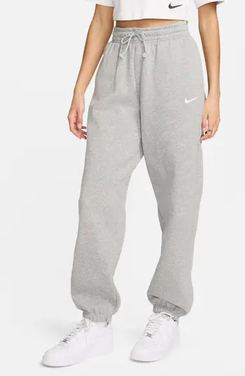 Nike Phoenix Oversize Fleece Sweatpants in Birch Heather/Black at Nordstrom, Size Large | Nordstrom