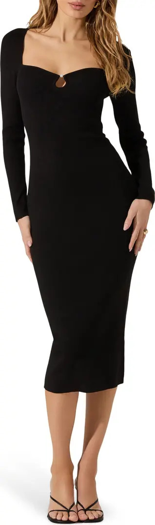 Faux Pearl Keyhole Long Sleeve Midi Dress | Nordstrom Rack