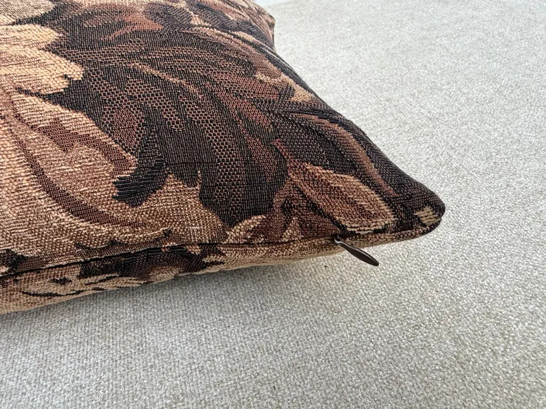 Dark Brown Tapestry Pillow Cover Jacquard Foliage Leaf Pattern Woven Cushion Medieval Rustic Acce... | Etsy (US)
