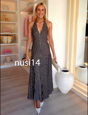 ZARA NEW WOMAN LONG ZW HALTER POLKA DOT DRESS FLARE OPEN-BACK BROWN 8255/016/700 | eBay US