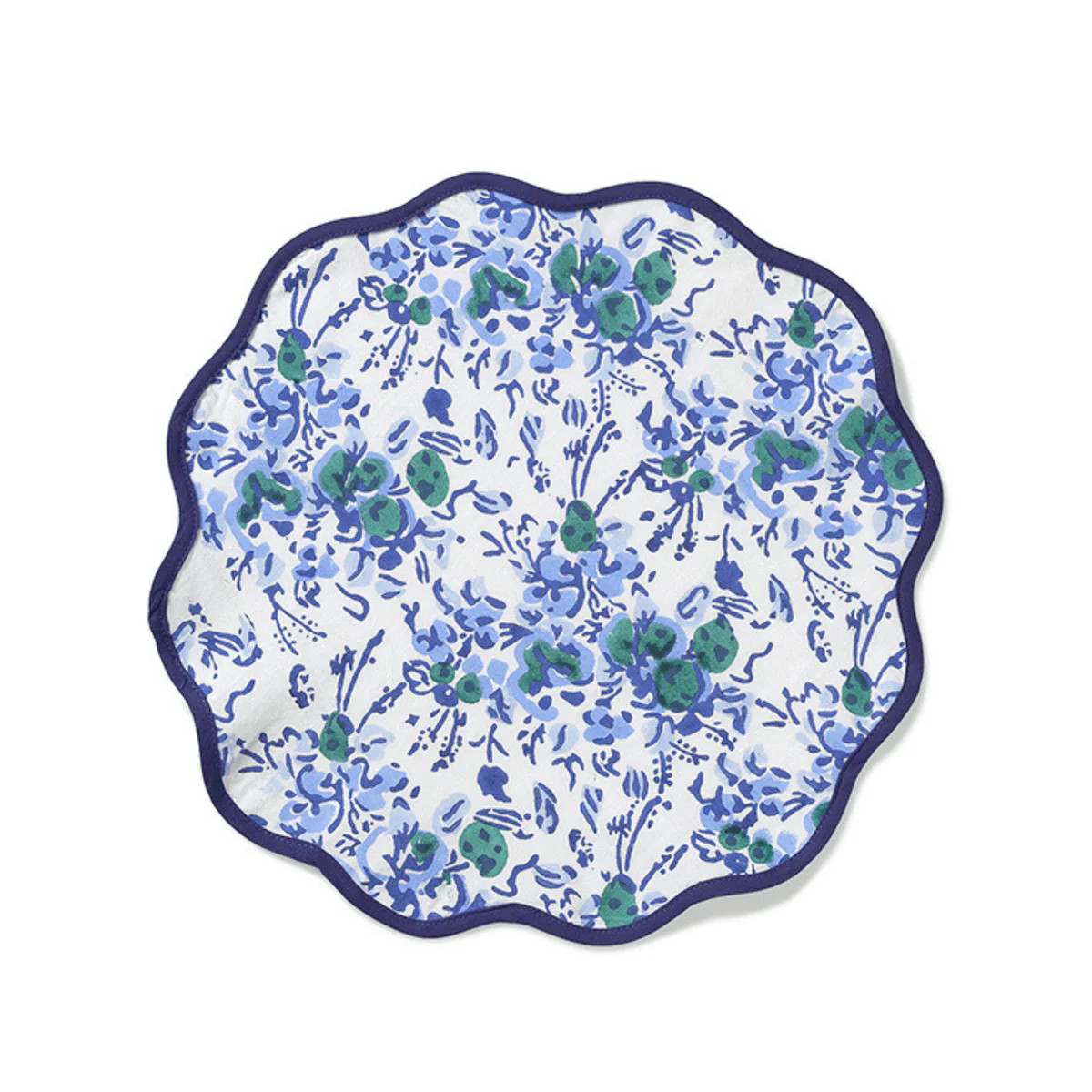 Blue Floral Scalloped Circle Placemat | Heidi Carey