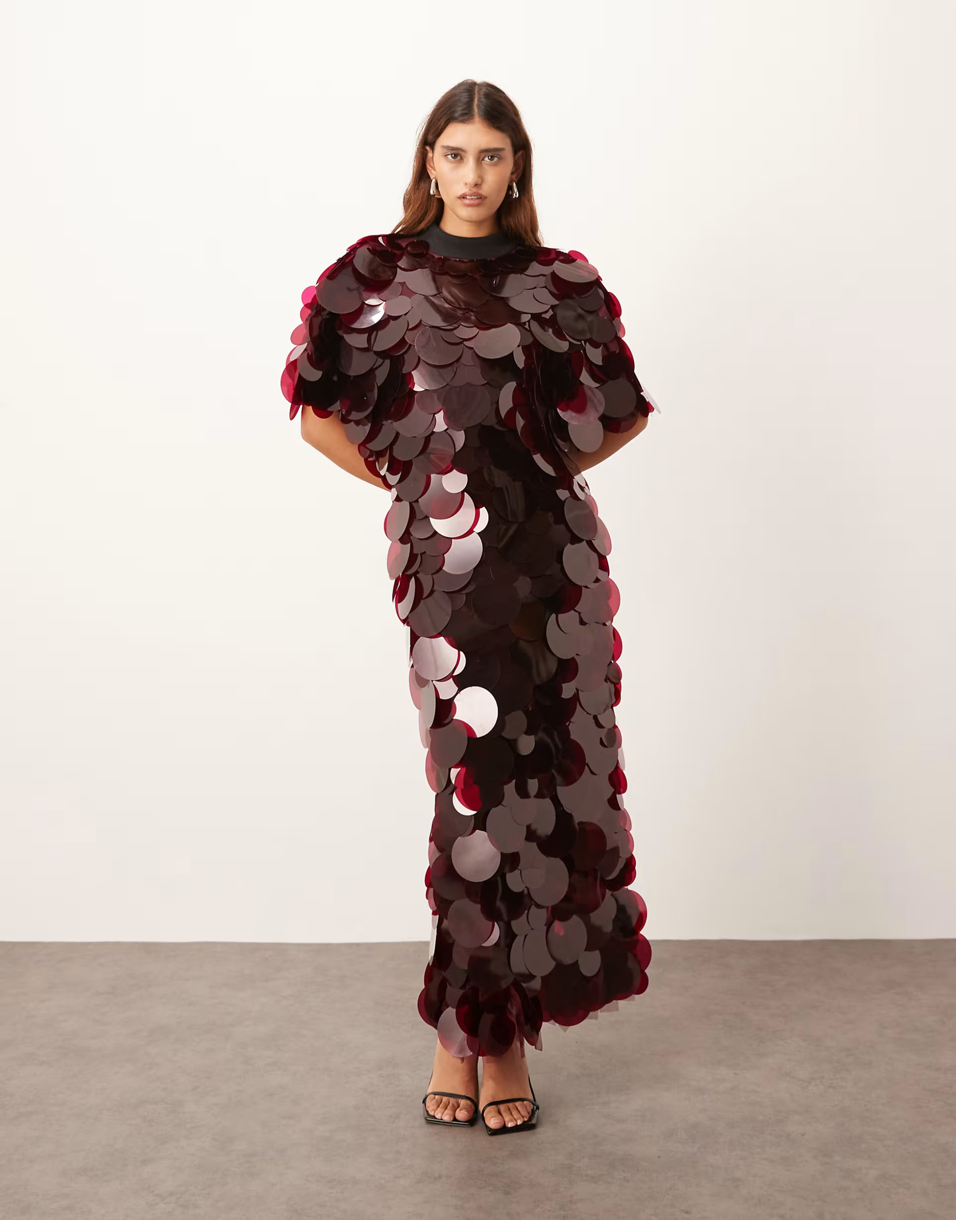 ARRANGE high neck disc sequin fringe hem maxi dress in merlot | ASOS | ASOS (Global)