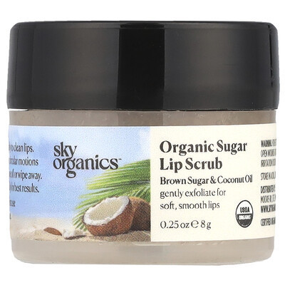 Sky Organics, Organic Sugar Lip Scrub, Brown Sugar & Coconut Oil, 0.25 oz (8 g) | iHerb