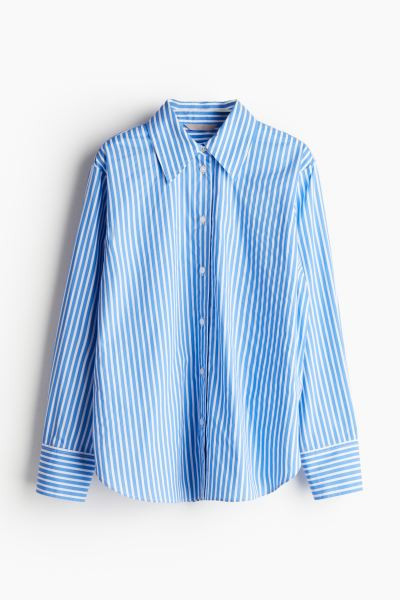 Poplin Shirt - Long sleeve - Regular length - Blue/striped - Ladies | H&M US | H&M (US + CA)