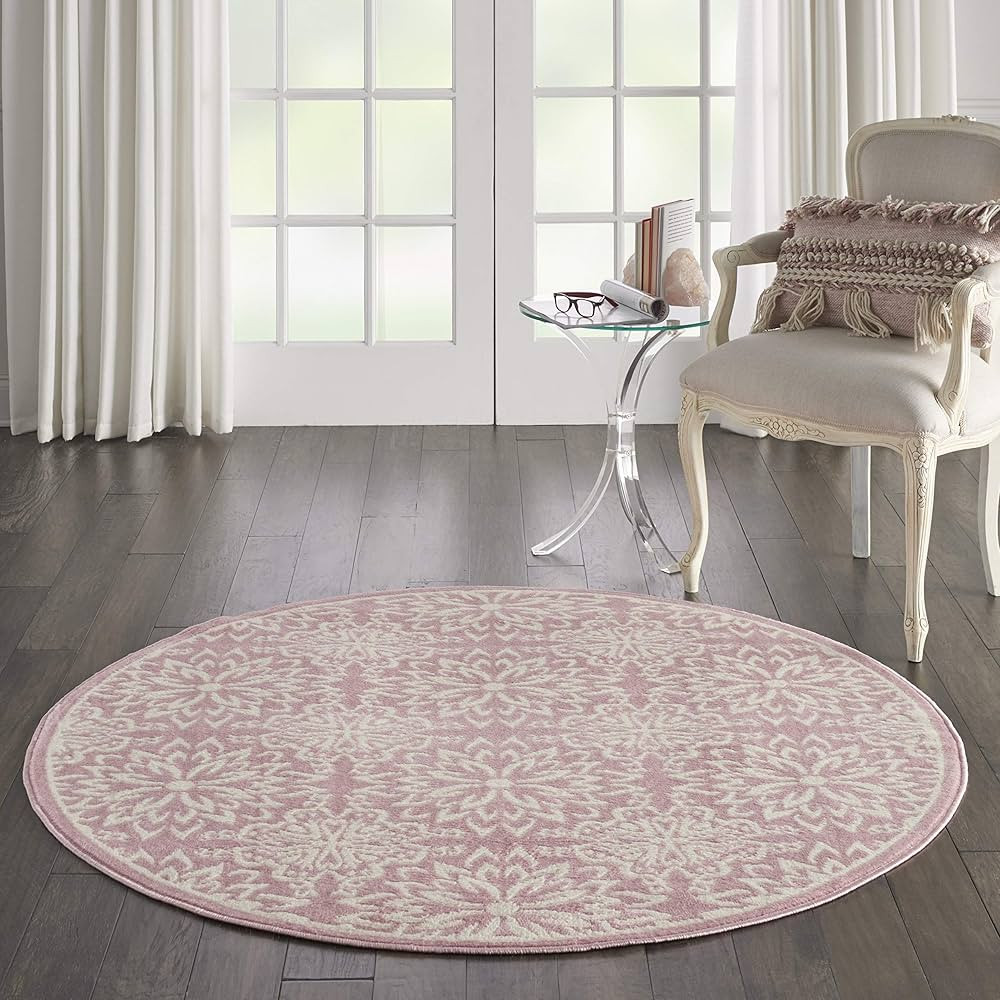 Nourison Jubilant Floral Ivory/Pink 5'3" x ROUND Area -Rug, Easy -Cleaning, Non Shedding, Bed Roo... | Amazon (US)