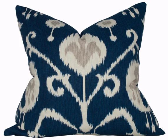 Navy Ikat Pillow Cover - Magnolia Homes Java Ikat Navy - Accent Pillow Covers - Made to Order in Ove | Etsy (US)