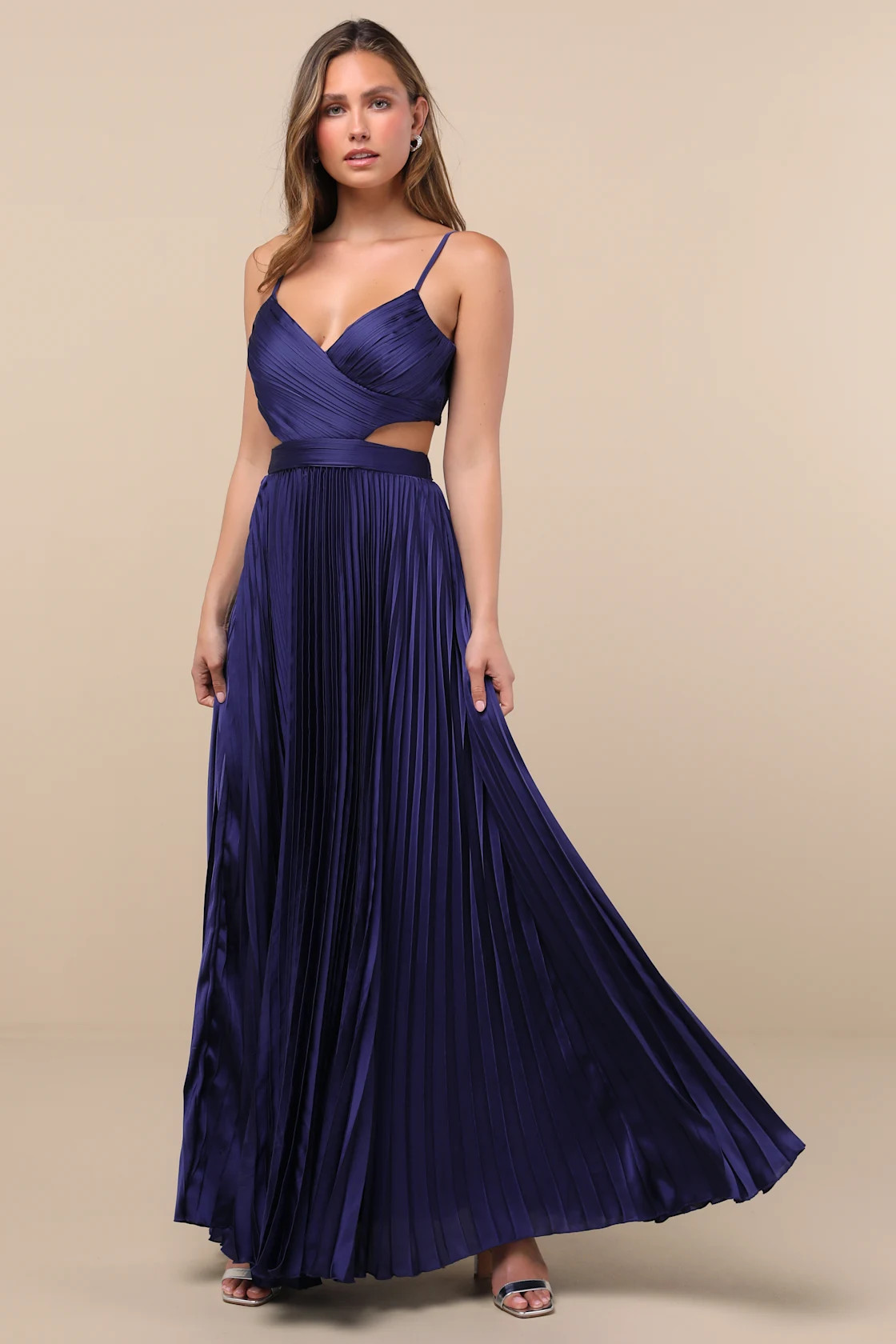 Got the Glam Navy Blue Pleated Cutout Maxi Dress | Lulus