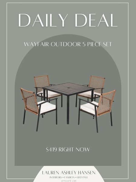 If you’re looking for an affordable outdoor dining set, this one from Wayfair comes as a 5 piece set and it’s right around $400! A great price, and I love the style! 

#LTKsalealert #LTKSeasonal #LTKhome