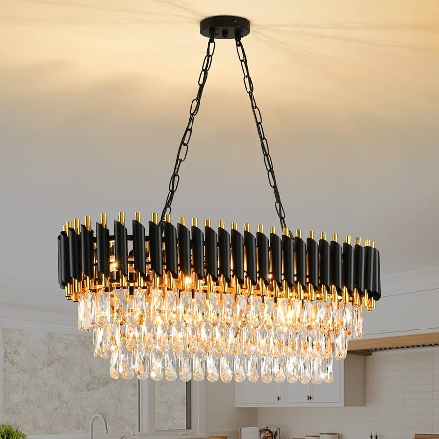 Modern Crystal Chandeliers for Dining Room 8-Light Black and Gold Chandelier Living Room Oval Con... | Amazon (US)
