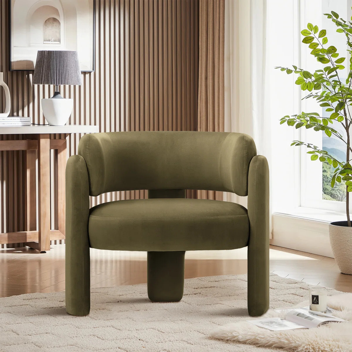 33" Wide Upholstered Modern 3-Legs Barrel Accent Chair | Wayfair North America