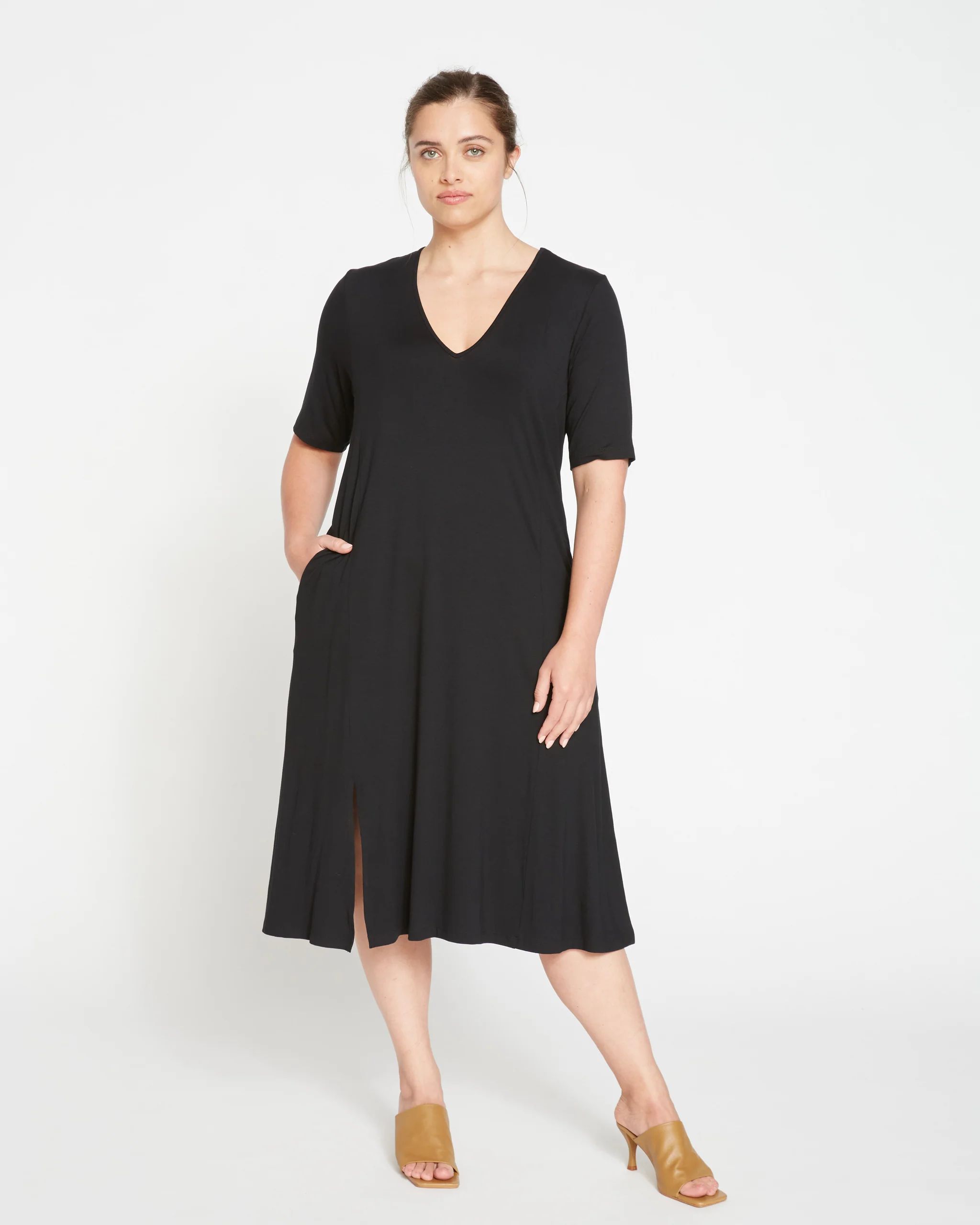 Poise V Neck Midi Dress - Black | Universal Standard
