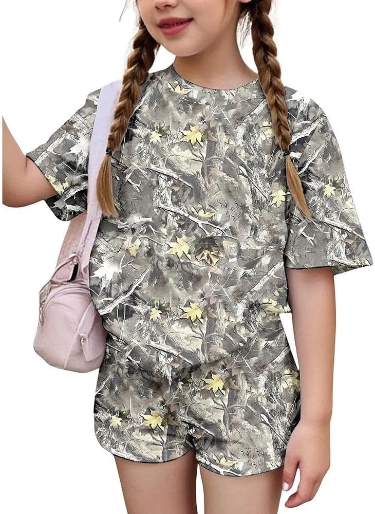 2026 6-12 Years Old Girls 2Pcs Spring Summer Outfits Set Crew Neck Short Sleeve Tops with Pocket ... | Amazon (US)