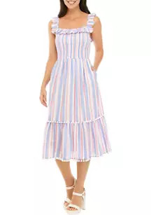 Women's Sleeveless Square Neck Dress with Ruffled Shoulders | Belk