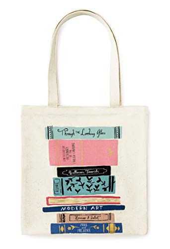 kate spade new york Cute Canvas Tote Bag for Women, Canvas Beach Bag, Book Tote with Pocket, Stack of Classics | Amazon (US)