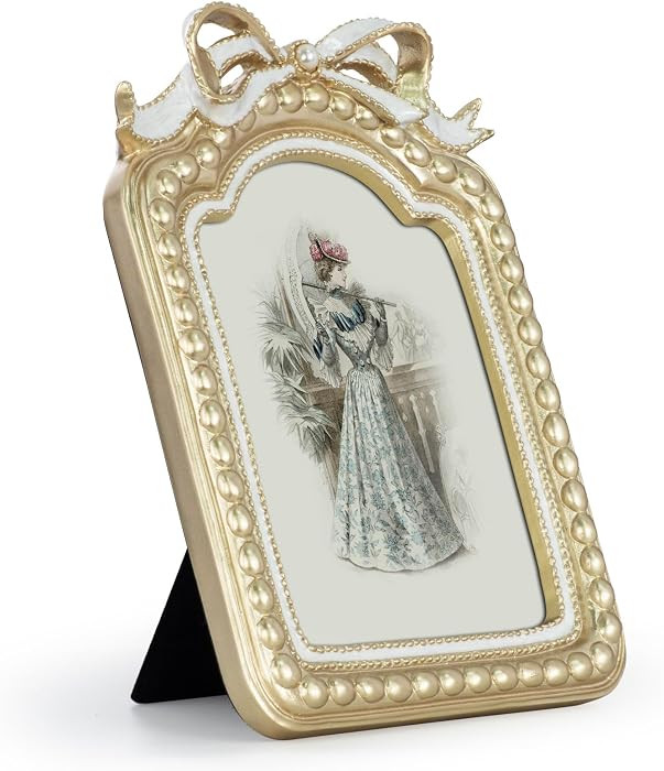 Vintage 5x7 Picture Frame with Bow Antique Ornate Table Top and Wall Mounting Photo Frame with Hi... | Amazon (US)