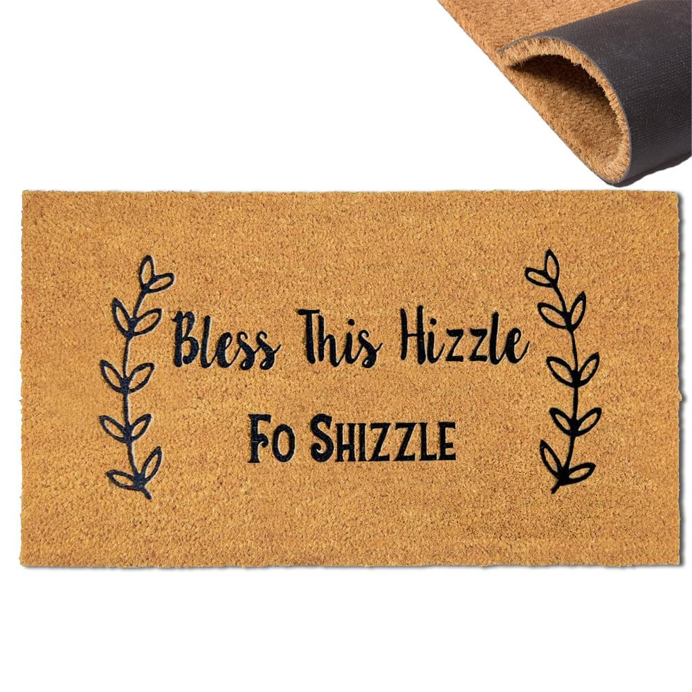 Assaoy Bless This Hizzle Fo Shizzle Coir Door Mat with Heavy Duty Backing,Funny Doormats,Welcome Embroidered Floor Mat Entrance Rubber Indoor Easy to Clean Mother's Day Home Decor 30”x18” | Amazon (US)
