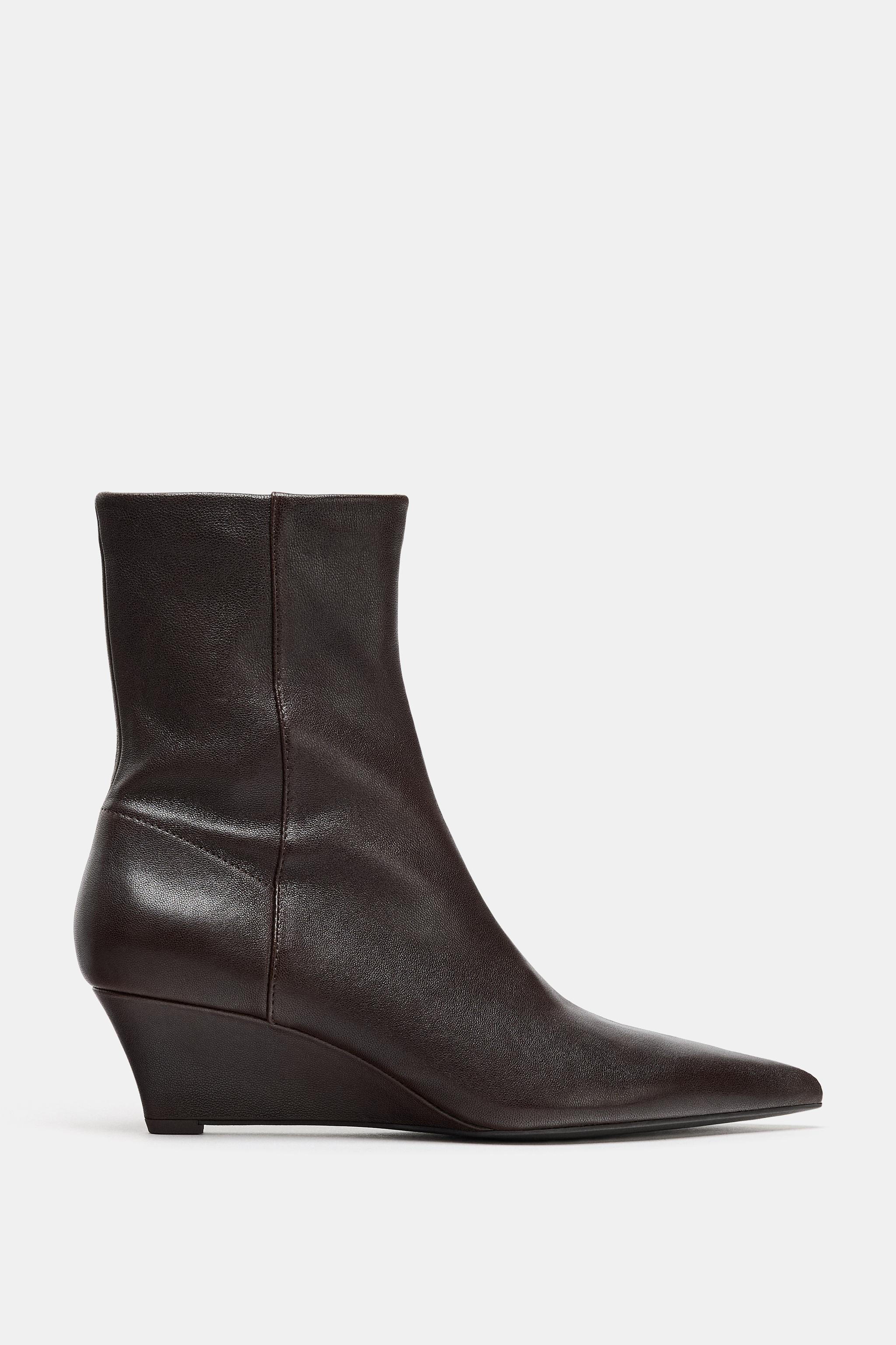 LEATHER WEDGE HEEL ANKLE BOOTS | Zara Canada