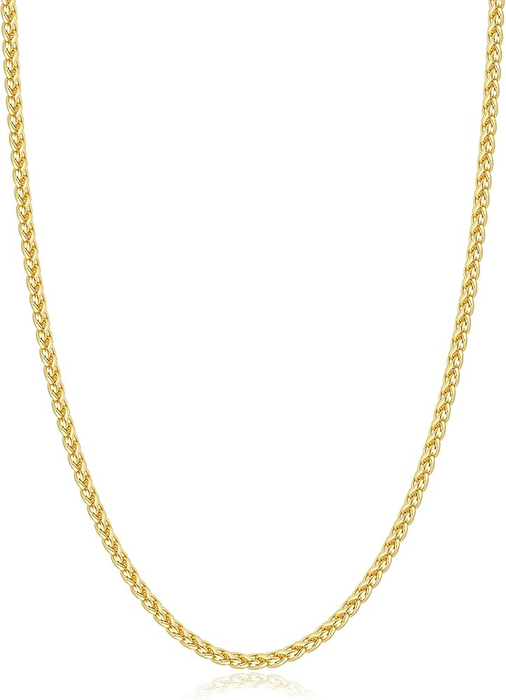 Jewlpire Silver Wheat Chain/14k Plated Gold Chain Necklace for Men, 2.5mm 3mm Chains for Men, Sta... | Amazon (US)