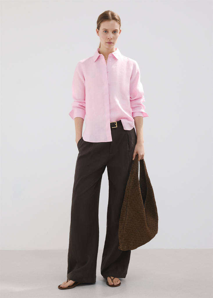 Straight linen shirt pink - Woman - 12 - MANGO | Mango (US/MX/AU)