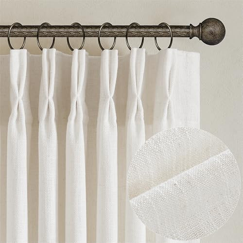 Natural Pinch Pleated Linen Curtains 84 Inch Length 2 Panels for Living Room Bedroom Textured Cream Ivory Birch Semi Sheer Boho Neutral Back Tab Pinch Pleat Hooks Rings Window Curtain 84 Inches Long | Amazon (US)
