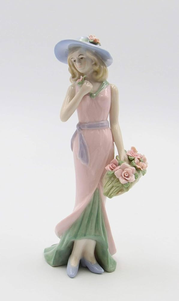 Cosmos Gifts Fine Porcelain Lady with Pink Rose Bouquet Basket Figurine, 7-7/8" H | Amazon (US)