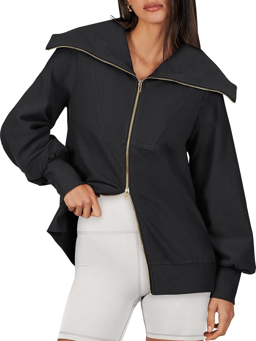 Caracilia Womens Zip Up Sweatshirt Oversized Hoodies Sweater Cute Casual Outfits Top 2023 Fall Wi... | Amazon (US)