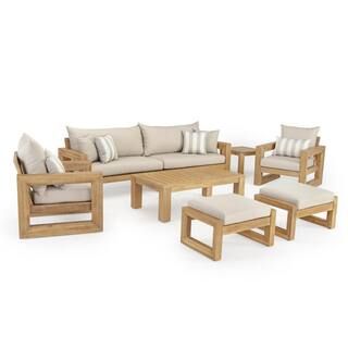RST Brands Benson 8-Piece Wood Patio Conversation Set with Slate Grey Cushions OP-AWSS8-BEN-SLT-K... | The Home Depot