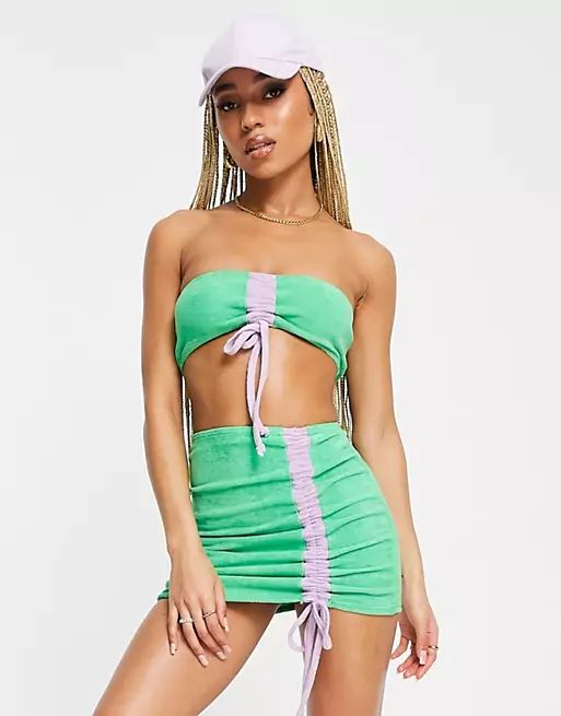 ASYOU terry ruched beach skirt in green and purple | ASOS (Global)