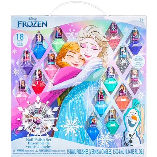 Disney Frozen Non-Toxic Peel-Off Nail Polish Set with Shimmery and Opaque Colors with Nail Gems for Girls Ages 3+, Perfect for Parties, Sleepovers and Makeovers, 18 Pc Set by Townley Girl | Amazon (US)