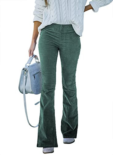 sidefeel women corduroy flare pants elastic waist bell bottom trousers x-small light green), Retro | Amazon (US)