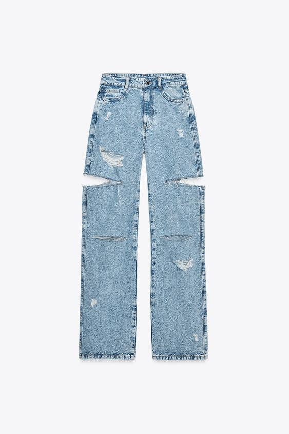 Z1975 MID-RISE STRAIGHT CUT OUTS RIPPED JEANS | Zara US