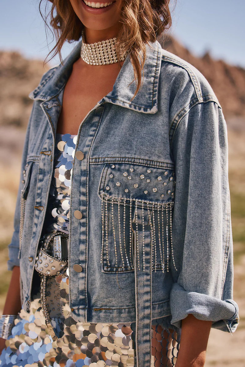 Knoxville Rhinestone Denim Jacket | 12th Tribe