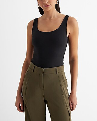 Body Contour High Compression Ribbed Scoop Neck Bodysuit Black Women's XS | Express
