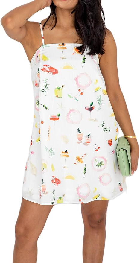 NUFIWI Women Boho Graffiti Cami Mini Dress Spaghetti Strap Printed A Line Short Dress Backless Cu... | Amazon (US)