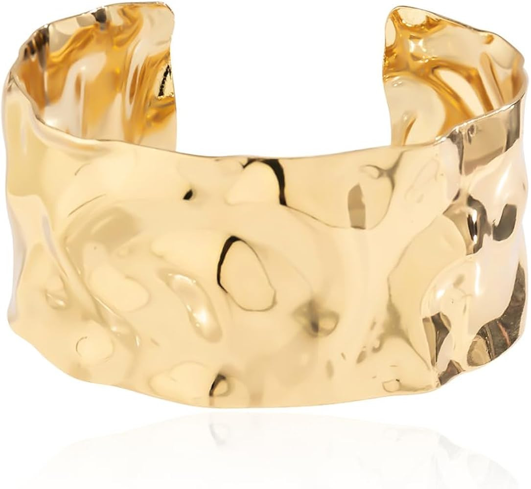 Gold Cuff Bracelets for Women Chunky Bangle Bracelets Irregular Wide Wrist Arm Cuff Bracelets Gol... | Amazon (US)