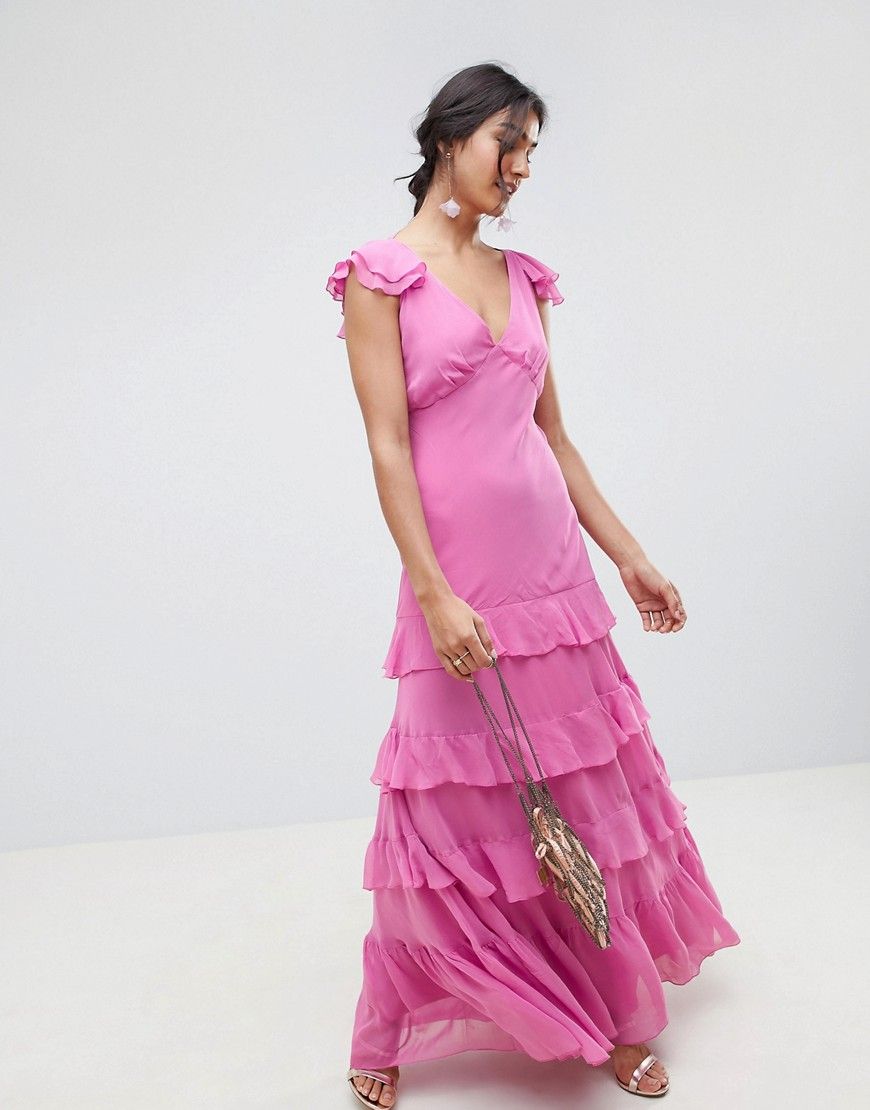 ASOS DESIGN tiered ruffle maxi dress - Pink | ASOS US