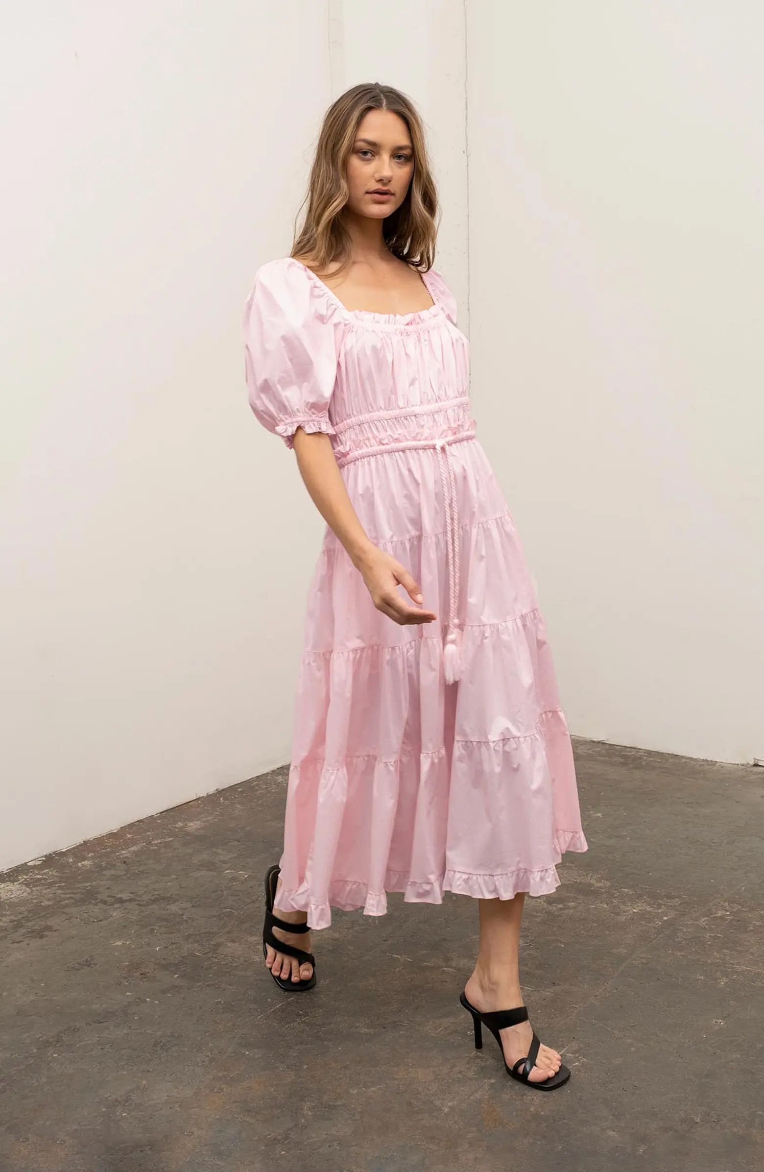 MOON RIVER Puff Sleeve Midi Dress | Nordstrom | Nordstrom