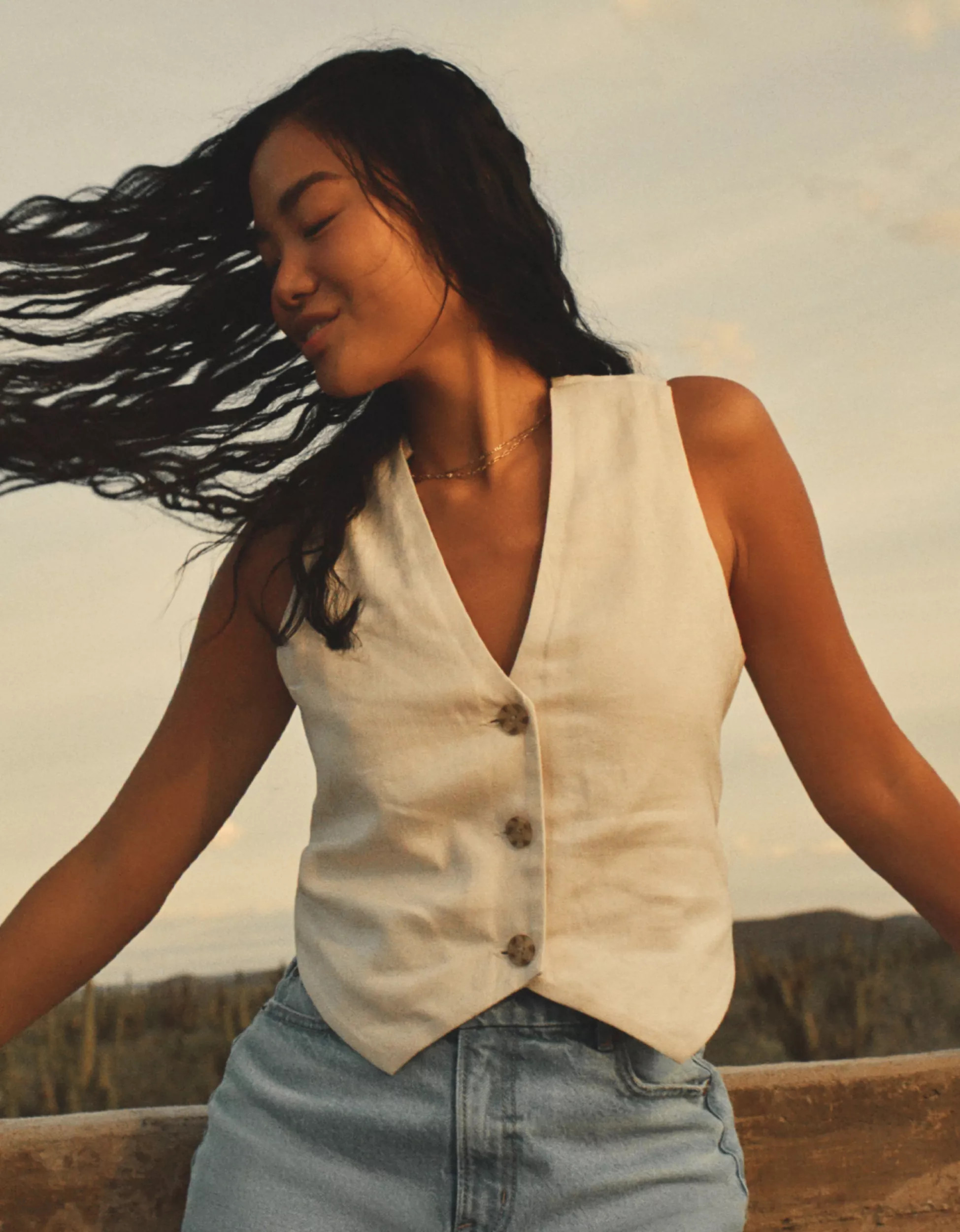 AE Linen-Blend Waistcoat Vest | American Eagle Outfitters (US & CA)