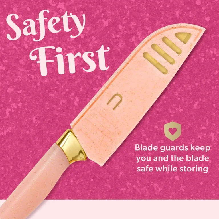 Paris Hilton 6-Piece Stainless Steel Cutlery Set with Bamboo Reversible Cutting Board, Pink | Walmart (US)